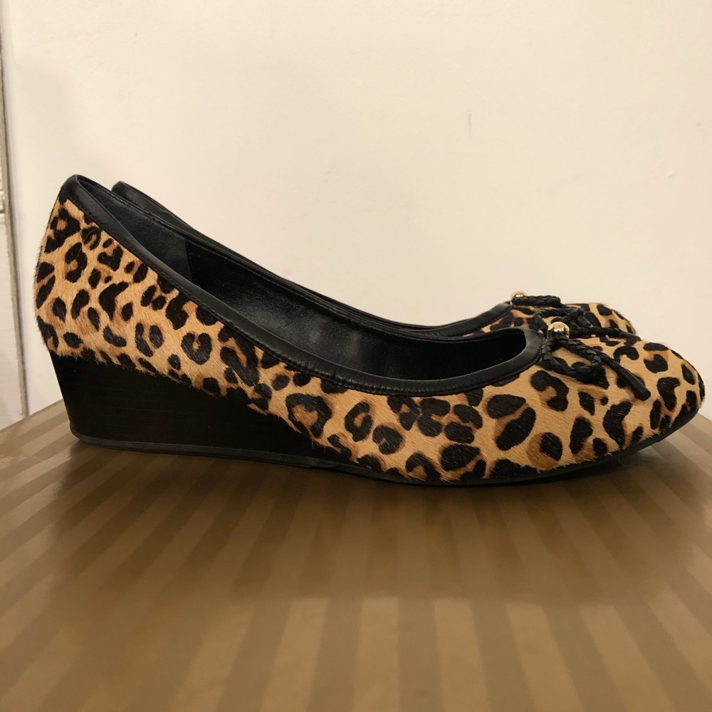Cole Haan Leopard Print Wedge Pumps in Tan and Black